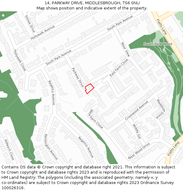 14, PARKWAY DRIVE, MIDDLESBROUGH, TS6 0NU: Location map and indicative extent of plot