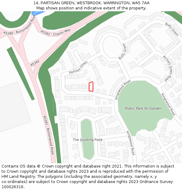 14, PARTISAN GREEN, WESTBROOK, WARRINGTON, WA5 7AA: Location map and indicative extent of plot