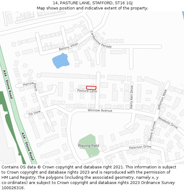 14, PASTURE LANE, STAFFORD, ST16 1GJ: Location map and indicative extent of plot