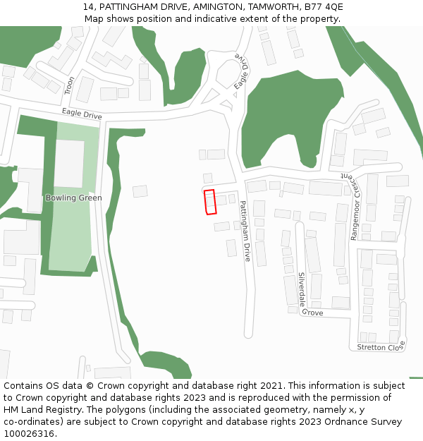 14, PATTINGHAM DRIVE, AMINGTON, TAMWORTH, B77 4QE: Location map and indicative extent of plot