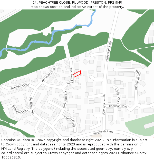 14, PEACHTREE CLOSE, FULWOOD, PRESTON, PR2 9NR: Location map and indicative extent of plot