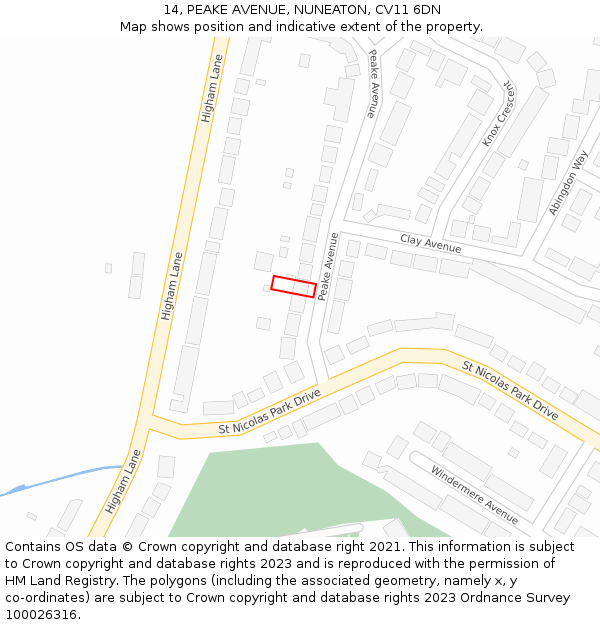 14, PEAKE AVENUE, NUNEATON, CV11 6DN: Location map and indicative extent of plot