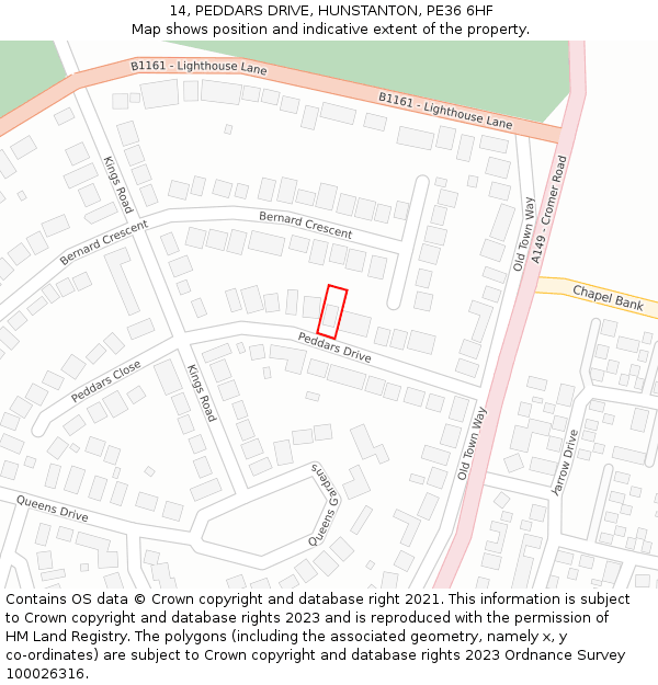 14, PEDDARS DRIVE, HUNSTANTON, PE36 6HF: Location map and indicative extent of plot