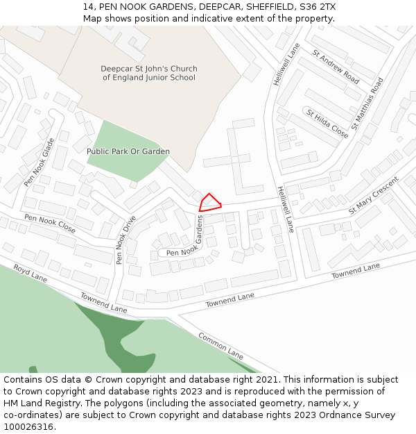 14, PEN NOOK GARDENS, DEEPCAR, SHEFFIELD, S36 2TX: Location map and indicative extent of plot