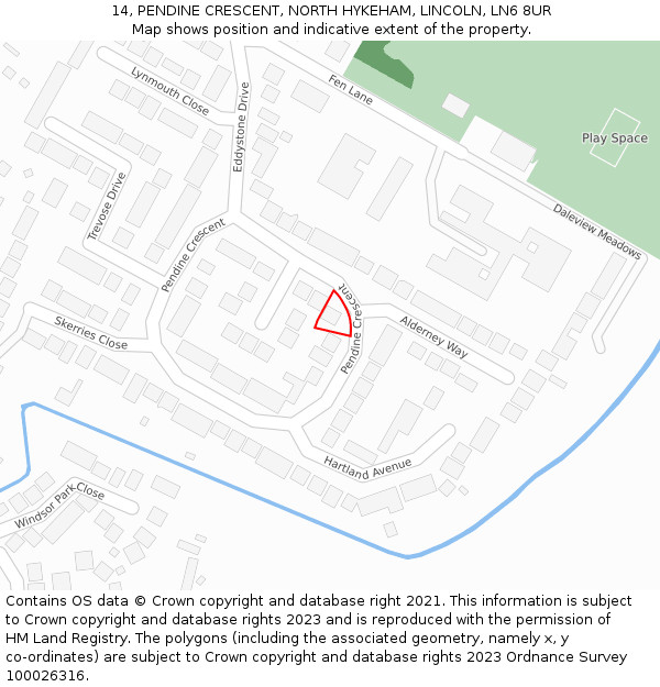 14, PENDINE CRESCENT, NORTH HYKEHAM, LINCOLN, LN6 8UR: Location map and indicative extent of plot