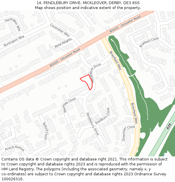 14, PENDLEBURY DRIVE, MICKLEOVER, DERBY, DE3 9SS: Location map and indicative extent of plot