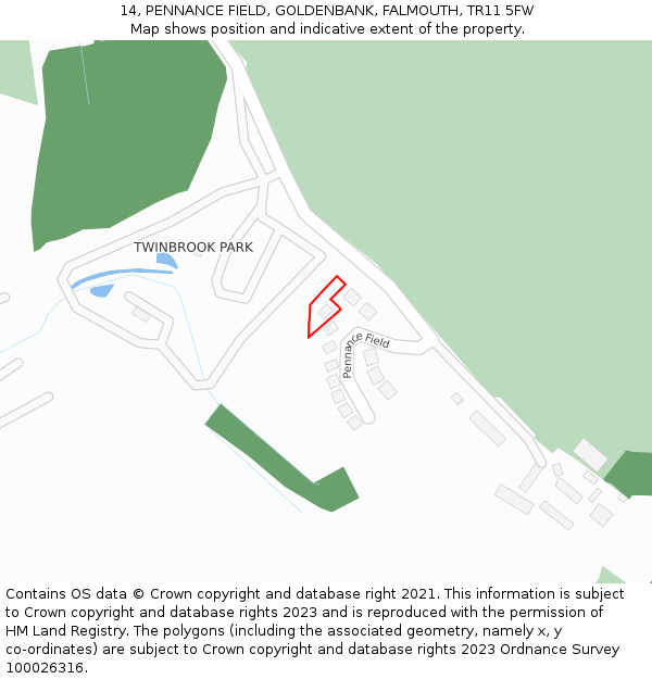 14, PENNANCE FIELD, GOLDENBANK, FALMOUTH, TR11 5FW: Location map and indicative extent of plot