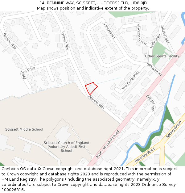 14, PENNINE WAY, SCISSETT, HUDDERSFIELD, HD8 9JB: Location map and indicative extent of plot