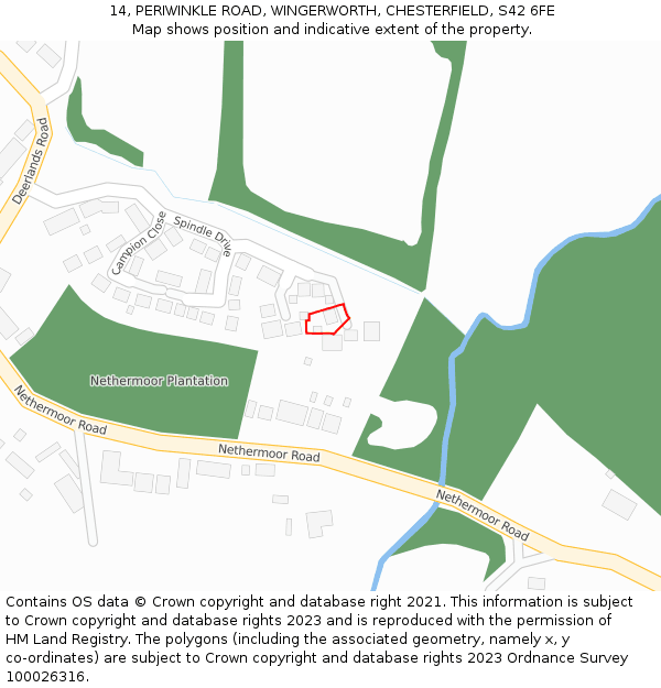 14, PERIWINKLE ROAD, WINGERWORTH, CHESTERFIELD, S42 6FE: Location map and indicative extent of plot