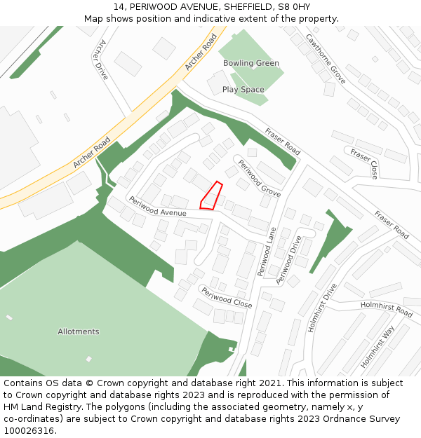 14, PERIWOOD AVENUE, SHEFFIELD, S8 0HY: Location map and indicative extent of plot