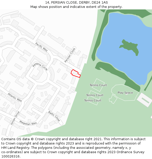 14, PERSIAN CLOSE, DERBY, DE24 1AS: Location map and indicative extent of plot