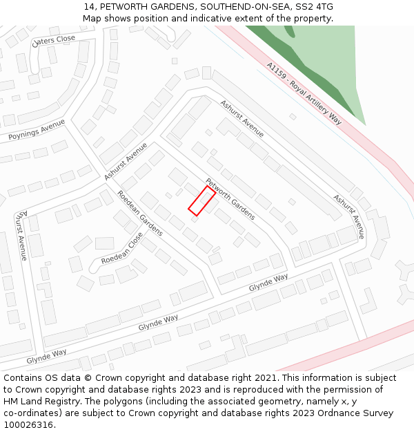 14, PETWORTH GARDENS, SOUTHEND-ON-SEA, SS2 4TG: Location map and indicative extent of plot