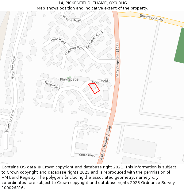 14, PICKENFIELD, THAME, OX9 3HG: Location map and indicative extent of plot