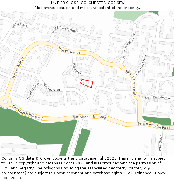 14, PIER CLOSE, COLCHESTER, CO2 9FW: Location map and indicative extent of plot