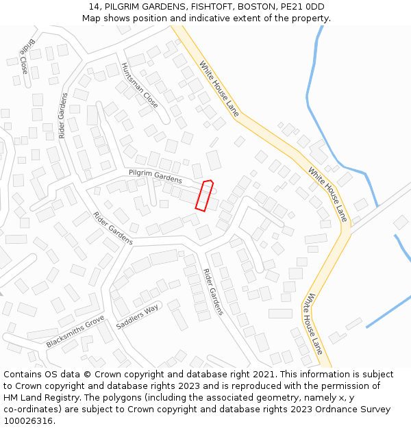 14, PILGRIM GARDENS, FISHTOFT, BOSTON, PE21 0DD: Location map and indicative extent of plot