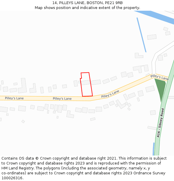 14, PILLEYS LANE, BOSTON, PE21 9RB: Location map and indicative extent of plot