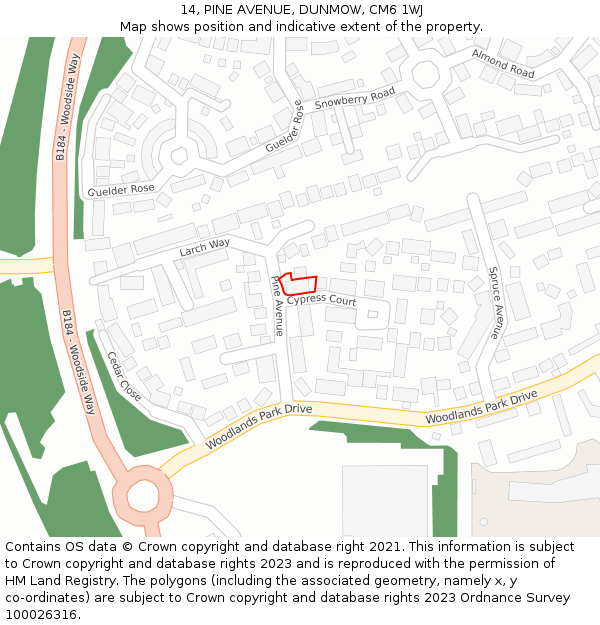 14, PINE AVENUE, DUNMOW, CM6 1WJ: Location map and indicative extent of plot