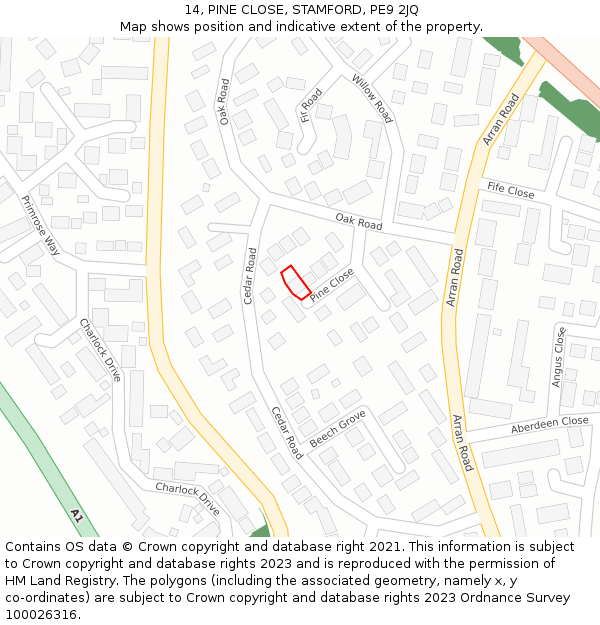 14, PINE CLOSE, STAMFORD, PE9 2JQ: Location map and indicative extent of plot