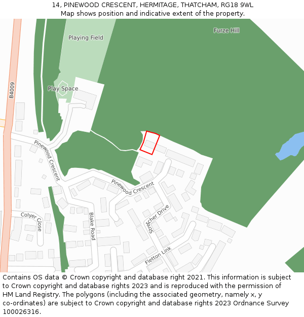 14, PINEWOOD CRESCENT, HERMITAGE, THATCHAM, RG18 9WL: Location map and indicative extent of plot