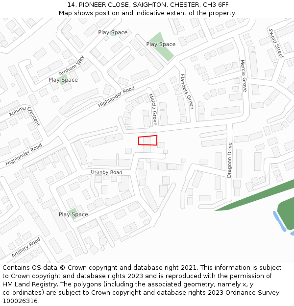 14, PIONEER CLOSE, SAIGHTON, CHESTER, CH3 6FF: Location map and indicative extent of plot