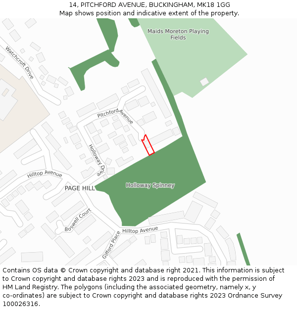 14, PITCHFORD AVENUE, BUCKINGHAM, MK18 1GG: Location map and indicative extent of plot