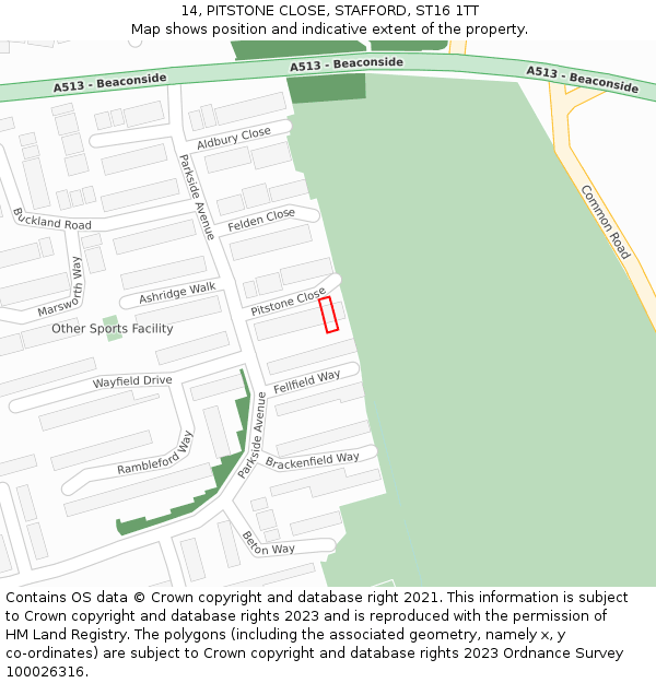 14, PITSTONE CLOSE, STAFFORD, ST16 1TT: Location map and indicative extent of plot