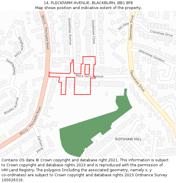 14, PLECKFARM AVENUE, BLACKBURN, BB1 8PE: Location map and indicative extent of plot