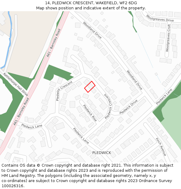 14, PLEDWICK CRESCENT, WAKEFIELD, WF2 6DG: Location map and indicative extent of plot