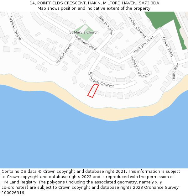 14, POINTFIELDS CRESCENT, HAKIN, MILFORD HAVEN, SA73 3DA: Location map and indicative extent of plot