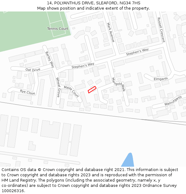 14, POLYANTHUS DRIVE, SLEAFORD, NG34 7HS: Location map and indicative extent of plot