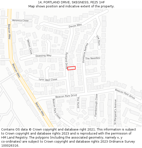 14, PORTLAND DRIVE, SKEGNESS, PE25 1HF: Location map and indicative extent of plot