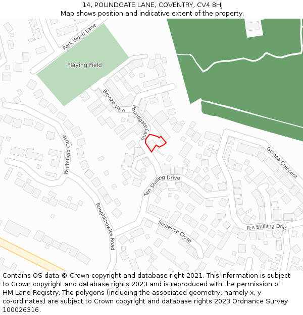 14, POUNDGATE LANE, COVENTRY, CV4 8HJ: Location map and indicative extent of plot