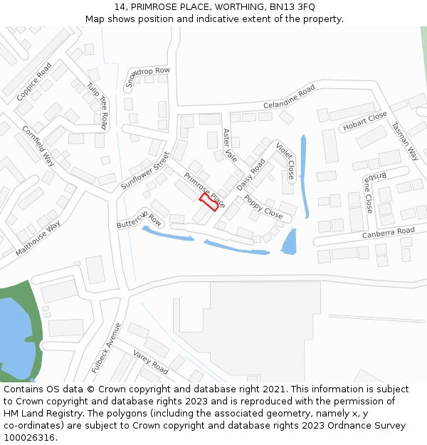 14, PRIMROSE PLACE, WORTHING, BN13 3FQ: Location map and indicative extent of plot