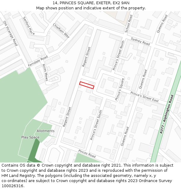 14, PRINCES SQUARE, EXETER, EX2 9AN: Location map and indicative extent of plot