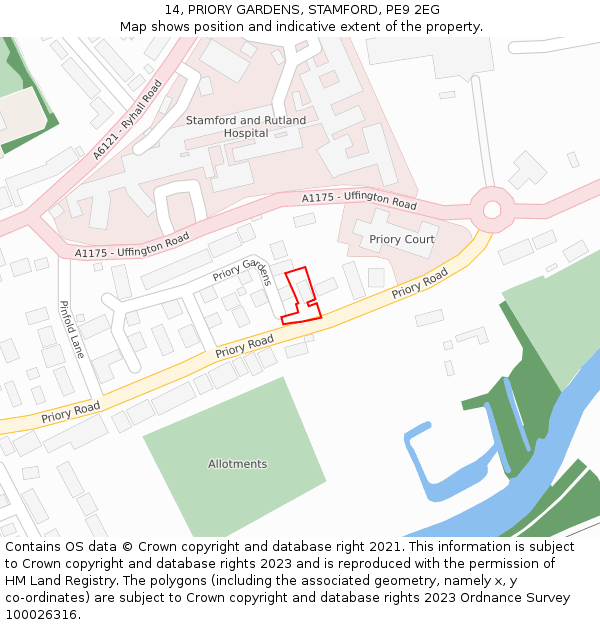 14, PRIORY GARDENS, STAMFORD, PE9 2EG: Location map and indicative extent of plot