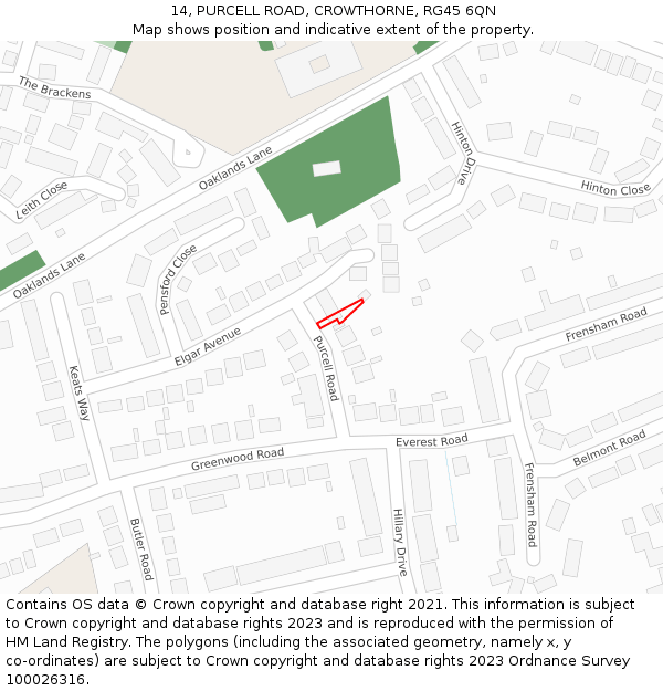 14, PURCELL ROAD, CROWTHORNE, RG45 6QN: Location map and indicative extent of plot