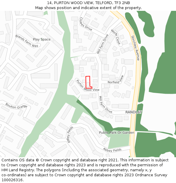 14, PURTON WOOD VIEW, TELFORD, TF3 2NB: Location map and indicative extent of plot