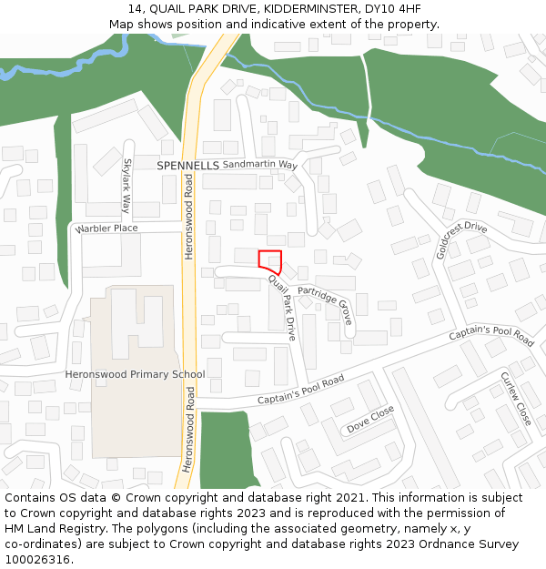 14, QUAIL PARK DRIVE, KIDDERMINSTER, DY10 4HF: Location map and indicative extent of plot