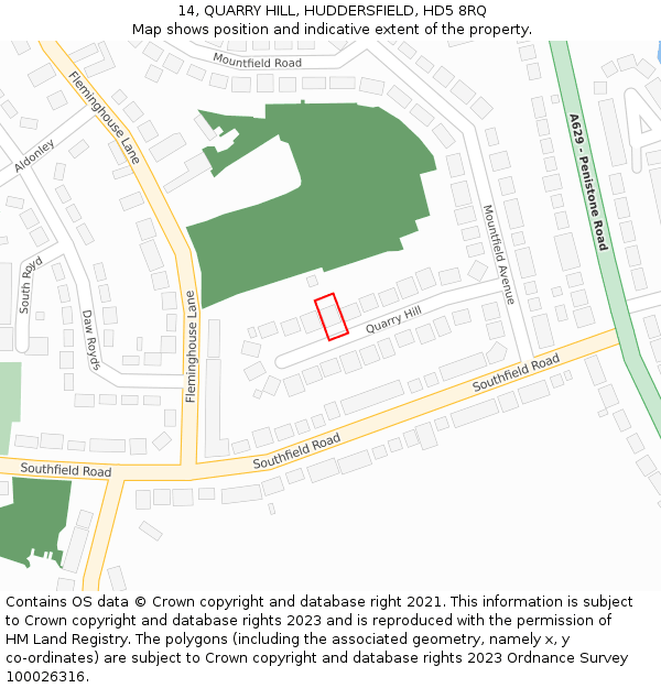 14, QUARRY HILL, HUDDERSFIELD, HD5 8RQ: Location map and indicative extent of plot