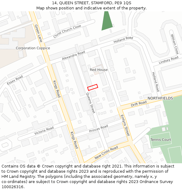 14, QUEEN STREET, STAMFORD, PE9 1QS: Location map and indicative extent of plot
