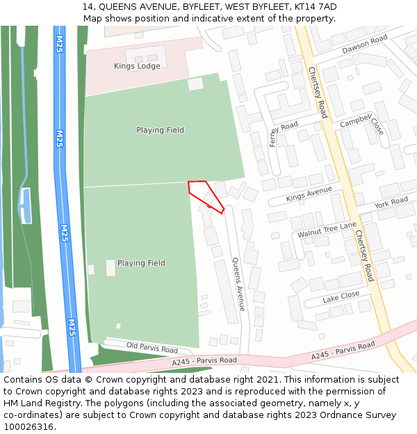14, QUEENS AVENUE, BYFLEET, WEST BYFLEET, KT14 7AD: Location map and indicative extent of plot