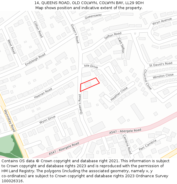 14, QUEENS ROAD, OLD COLWYN, COLWYN BAY, LL29 9DH: Location map and indicative extent of plot