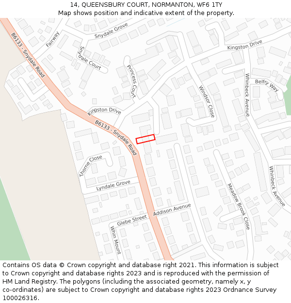 14, QUEENSBURY COURT, NORMANTON, WF6 1TY: Location map and indicative extent of plot