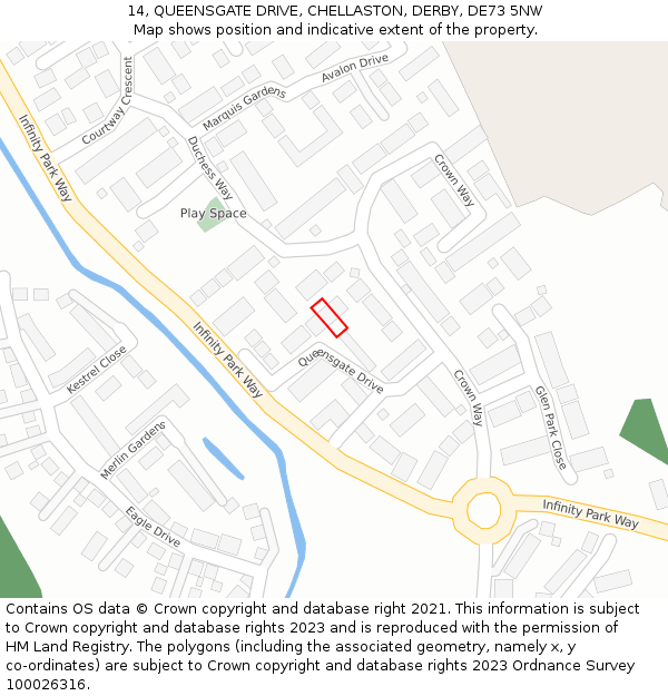 14, QUEENSGATE DRIVE, CHELLASTON, DERBY, DE73 5NW: Location map and indicative extent of plot