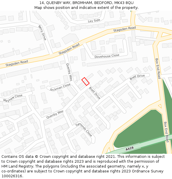 14, QUENBY WAY, BROMHAM, BEDFORD, MK43 8QU: Location map and indicative extent of plot