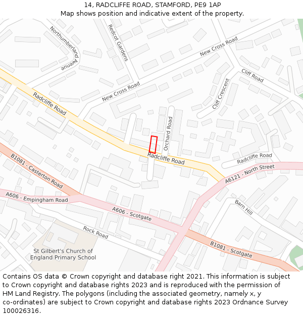 14, RADCLIFFE ROAD, STAMFORD, PE9 1AP: Location map and indicative extent of plot