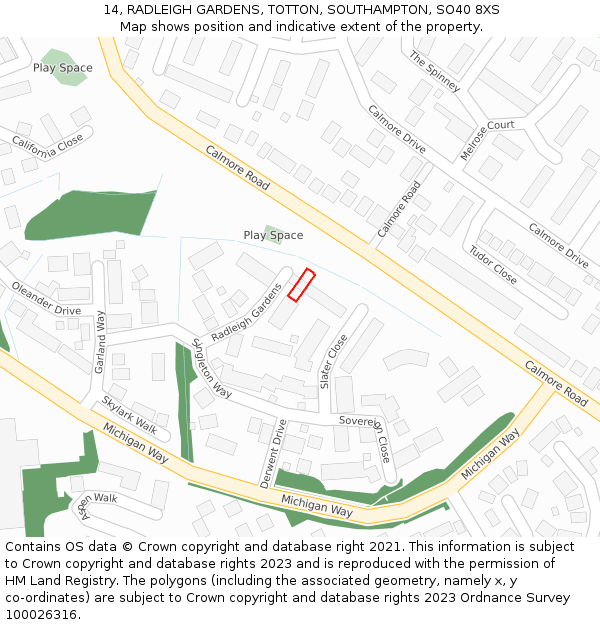 14, RADLEIGH GARDENS, TOTTON, SOUTHAMPTON, SO40 8XS: Location map and indicative extent of plot