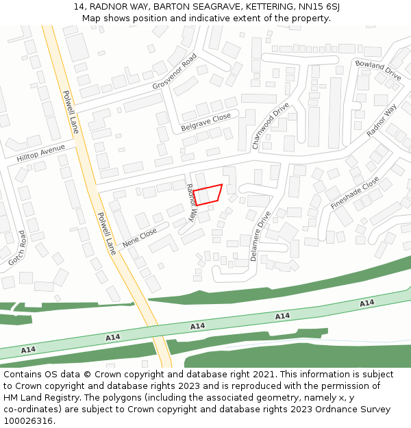 14, RADNOR WAY, BARTON SEAGRAVE, KETTERING, NN15 6SJ: Location map and indicative extent of plot