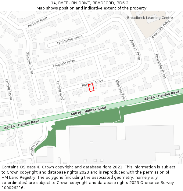 14, RAEBURN DRIVE, BRADFORD, BD6 2LL: Location map and indicative extent of plot