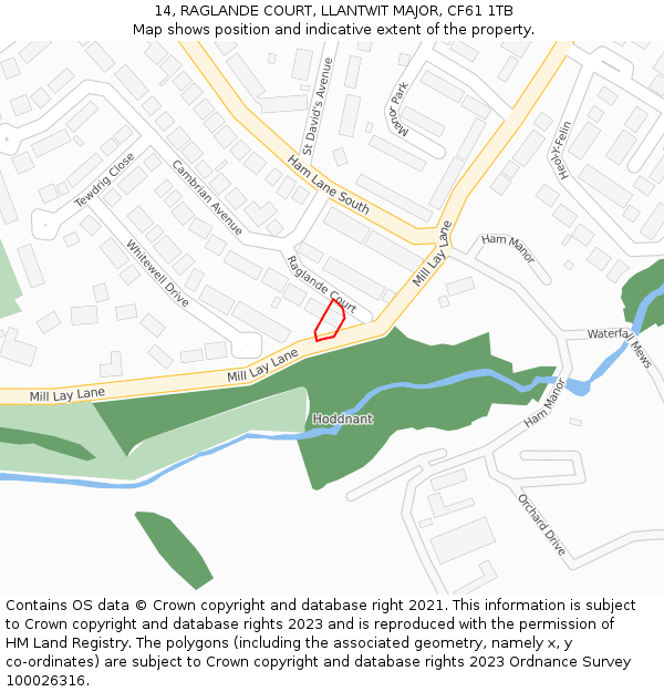 14, RAGLANDE COURT, LLANTWIT MAJOR, CF61 1TB: Location map and indicative extent of plot